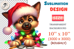 Cute Christmas puppy wearing a Santa hat and garland. Perfect cartoon clipart PNG for holiday designs and printing.