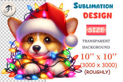 Cute Christmas puppy wearing a Santa hat and garland. Perfect cartoon clipart PNG for holiday designs and printing.