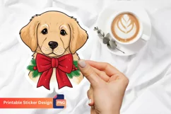 Christmas Puppy Sticker, Festive Puppy Sticker, Puppy Art Product Image 1