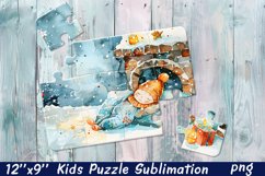 Cartoon girl winter| Sublimation Design for Puzzle Product Image 1
