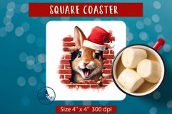 Christmas rabbit square coaster Christmas bunny sunta png