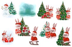 Christmas rabbit sublimation clipart. Winter watercolor hare Product Image 2