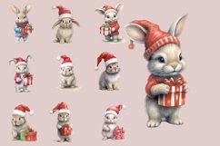 Rabbit in Christmas Santa Hats | Watercolor Clipart Product Image 3