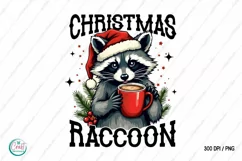 Christmas Sublimation PNG - Cute Raccoon Clipart Design Product Image 1