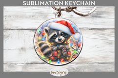 Christmas Raccoon Entangled in Lights Round Keychain Sublima Product Image 1
