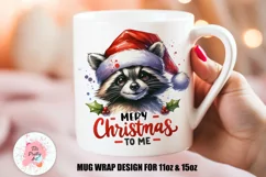 Christmas Mug Wrap For 11 oz and 15 oz, 3d Mug, Christmas Raccoon Png