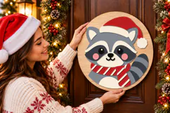 Christmas Raccoon Sign SVG, Round Door Hanger File SVG Product Image 3