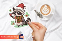 Christmas Raccoon with wine Sticker, Funny Christmas Sticker Product Image 1