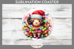 Christmas Ram v1 Entangled in Lights Round Coaster PNG Product Image 1