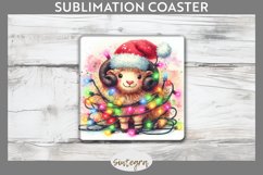 Christmas Ram v1 Entangled in Lights Square Coaster PNG Product Image 1