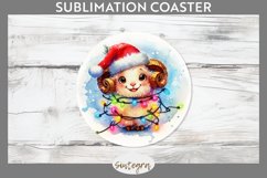 Christmas Ram v3 Entangled in Lights Round Coaster PNG Product Image 1