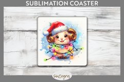 Christmas Ram v3 Entangled in Lights Square Coaster PNG Product Image 1