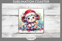 Christmas Ram v4 Entangled in Lights Square Coaster PNG Product Image 1