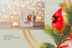 Christmas Red Cardinal Gold Frame PNG Product Image 1