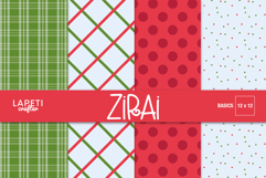 Christmas digital papers with red and green plaid, dots, and festive minimal patterns.