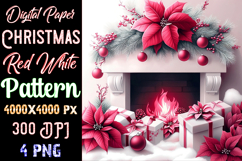 Christmas Red White Digital Paper Pattern Product Image 1