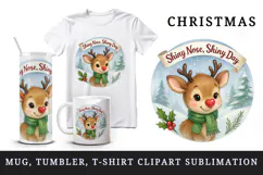Christmas reindeer tumbler, mug wrap clipart sublimation png Product Image 1