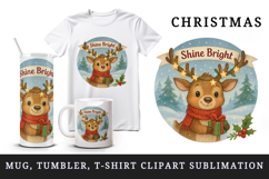 Christmas reindeer tumbler, mug wrap clipart sublimation png Product Image 1
