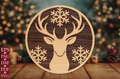 Christmas Reindeer Head Round Sign SVG Product Image 1
