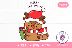 Christmas animals Reindeer hug gift kawaii cliparts png Product Image 1