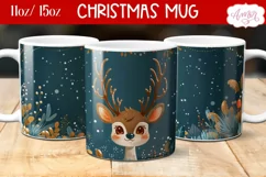 Christmas reindeer mug sublimation wrap PNG 11oz 15oz Product Image 1