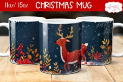 Christmas deer mug sublimation wrap PNG 11oz 15oz Product Image 1