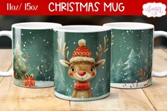 Cute Christmas reindeer mug sublimation wrap PNG 11oz 15oz Product Image 1