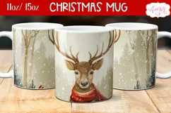Cute Christmas deer mug sublimation wrap PNG 11oz 15oz Product Image 1