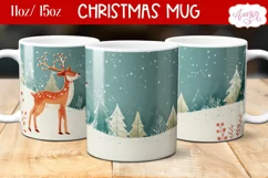 Cute Christmas deer mug sublimation wrap PNG 11oz 15oz Product Image 1