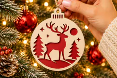 Christmas Reindeer Ornament SVG, Laser Cut Forest Decor Product Image 1