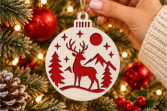 Christmas Reindeer Ornament SVG, Laser Cut Mountain Scene Product Image 1