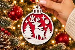Christmas Reindeer Ornament SVG, Laser Cut Woodland Bauble Product Image 1