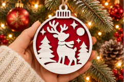 Christmas Reindeer Ornament SVG, Laser Cut Woodland Bauble Product Image 2