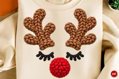 Christmas Reindeer PNG, Knitted Red Nose Face Sublimation Product Image 1