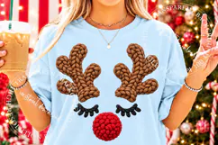 Christmas Reindeer PNG, Knitted Red Nose Face Sublimation Product Image 2