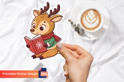 Christmas Reindeer Reading Book Sticker, Book Lover Sticker Product Image 1