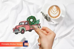 Christmas Retro Truck Sticker, Christmas Truck Decor Sticker Product Image 1