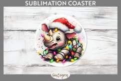 Christmas Rhino v1 Entangled in Lights Round Coaster PNG Product Image 1