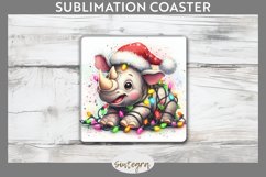 Christmas Rhino v1 Entangled in Lights Square Coaster PNG Product Image 1