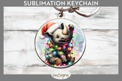 Christmas Rhino v2 Entangled in Lights Round Keychain PNG Product Image 1