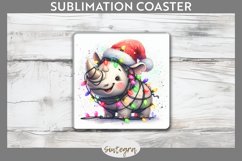 Christmas Rhino v3 Entangled in Lights Square Coaster PNG Product Image 1