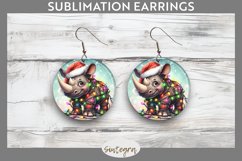 Christmas Rhino v4 Entangled in Lights Round Earrings PNG Product Image 1