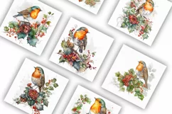 Christmas Robin on Holly | Watercolour Clipart JPG Product Image 2