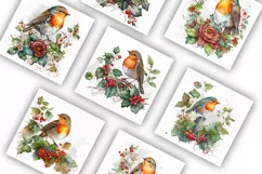 Christmas Robin on Holly | Watercolour Clipart JPG Product Image 3