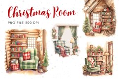 Christmas Rooms Watercolor Clipart Living room Decorate Product Image 1