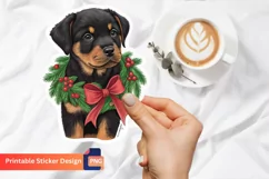 Christmas Rottweiler Puppy Sticker, Christmas Dog Sticker Product Image 1