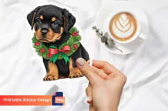 Christmas Rottweiler Puppy Sticker, Christmas Dog Sticker Product Image 1