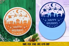 Happy Holidays Round Sign SVG | Christmas Door SignCut File Product Image 3