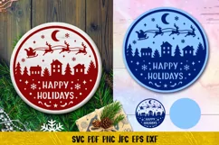 Happy Holidays Round Sign SVG | Christmas Door SignCut File Product Image 1