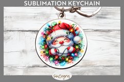 Christmas Santa Claus v6 Entangled in Lights Round Keychain Product Image 1